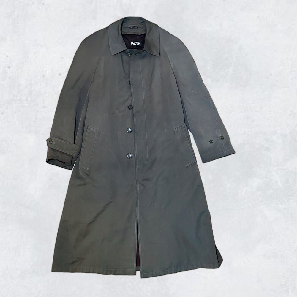 Kasper Black Belted Trench Coat Size S 42 Wool Blend Lined Long Vintage Overcoat